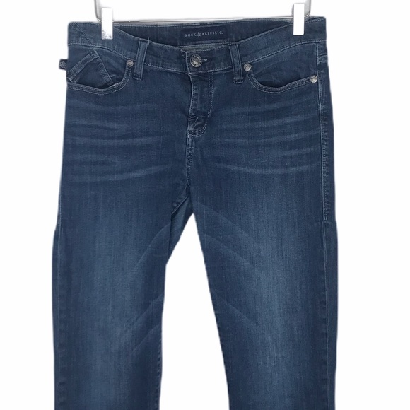 Rock & Republic Kasandra Mid Rise Bootcut Jeans Size 12 Dark Wash Y2K Bling - Picture 10 of 14